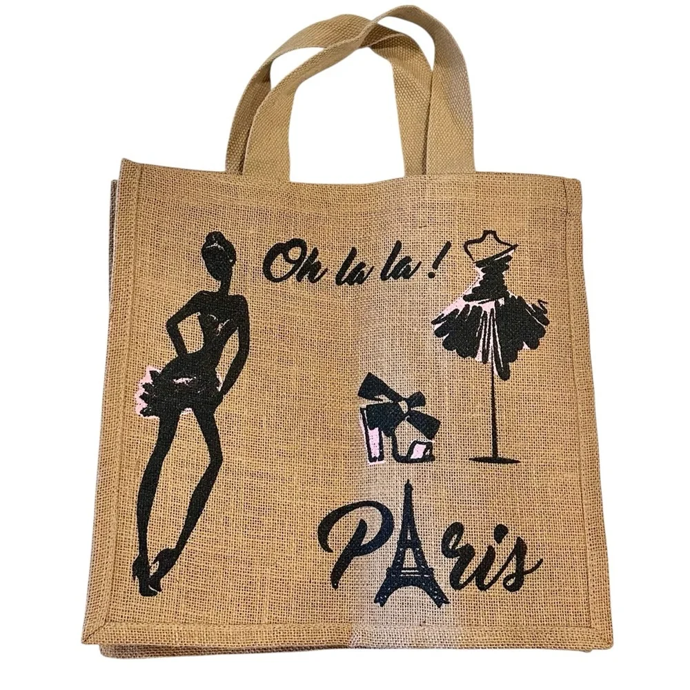 French Jute Eiffel Tower Parisian Tote Shopping Bag